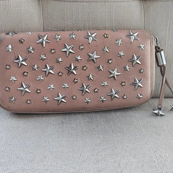 Jimmy Choo Clutch Nellie Star Studded Leather Zip Around Long Wallet Made Italy - Picture 2 of 12